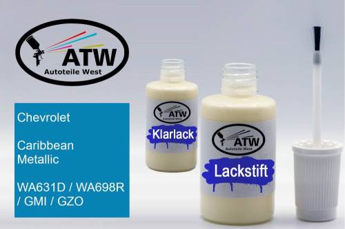 Chevrolet, Caribbean Metallic, WA631D / WA698R / GMI / GZO: 20ml Lackstift + 20ml Klarlack - Set, von ATW Autoteile West.